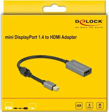 Aktivni adapter mini DisplayPort na HDMI, DeLOCK, 4K 60Hz, 0,2 m, črno/siv