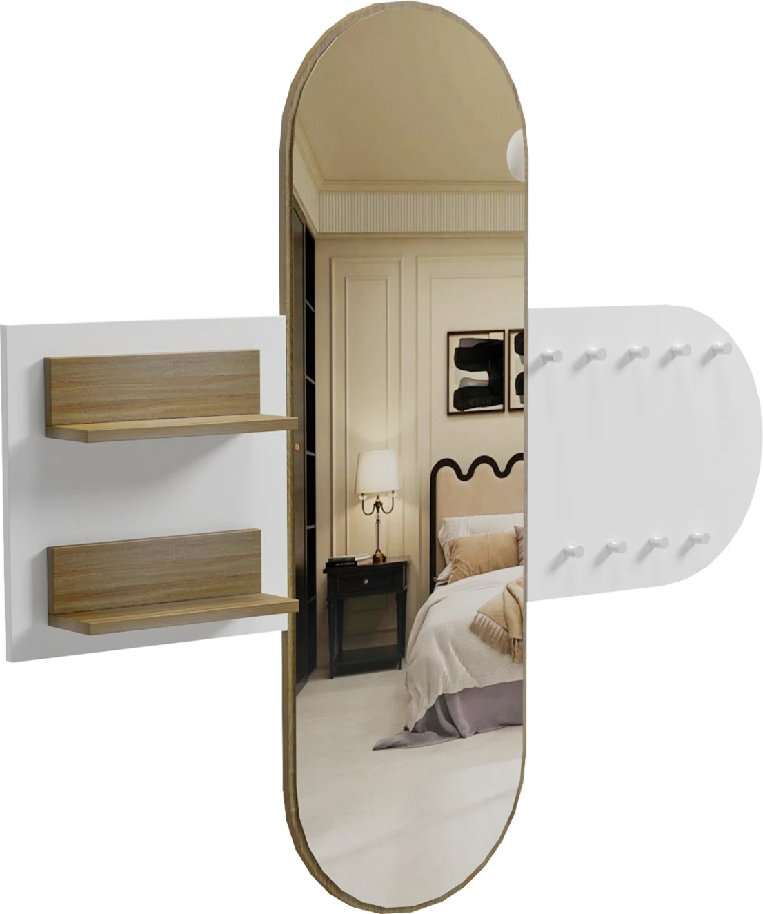 Pohištvo za vhod z ogledalom CHERYL ΗΜ9049.12 melamin belo-sonama 125x40x120Hcm