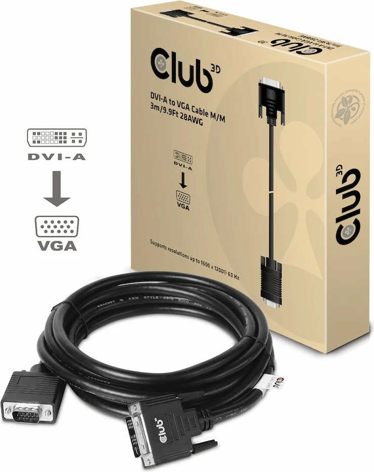 Kabel DVI na VGA Club3D 3 m, črn