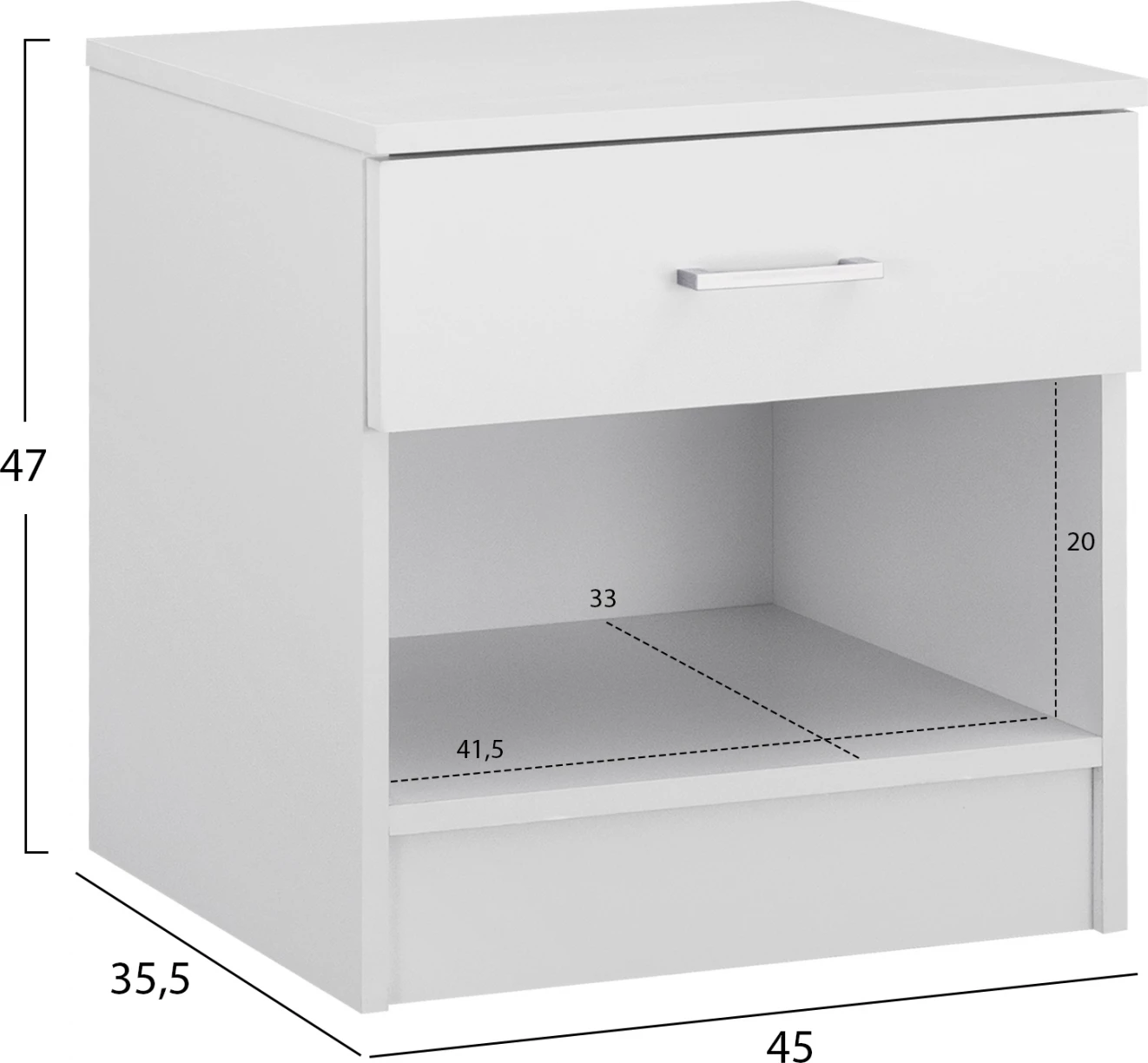 Nočna omarica z 1 predalom v beli barvi FH2345.05 45x35,5x47 cm