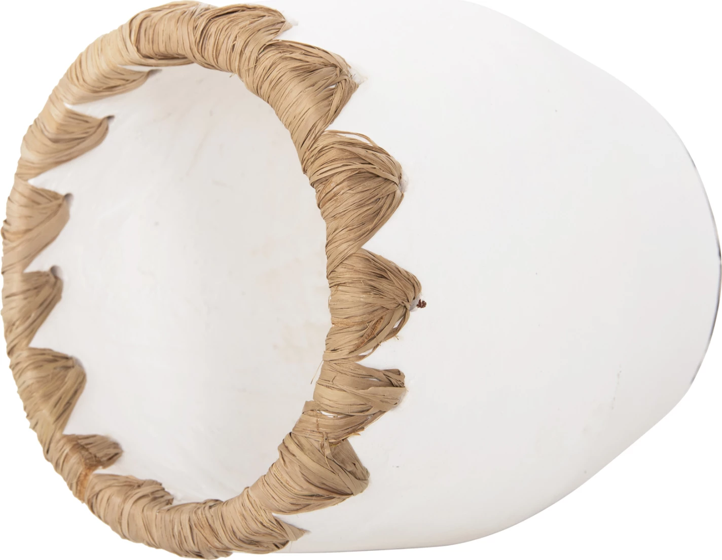 Dekorativna vaza FH4369 iz terakote v beli barvi s slamnato pletenino na robu Φ13x16Hcm