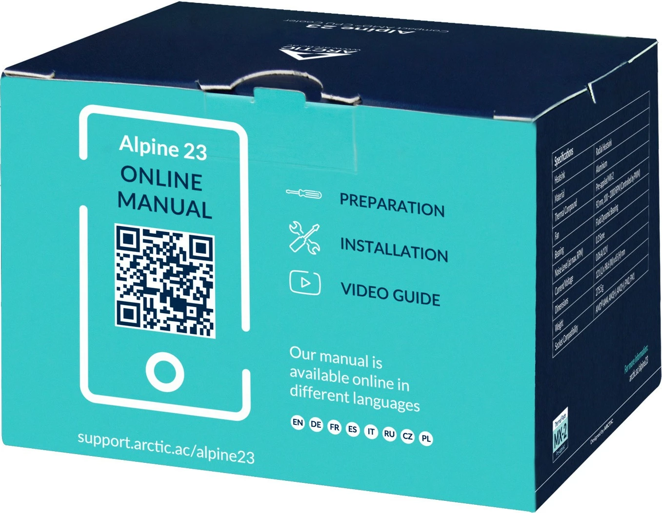 Zračni hladilnik za CPU ARCTIC Alpine 23, 9 cm, 100-2000 RPM, aluminij, črn