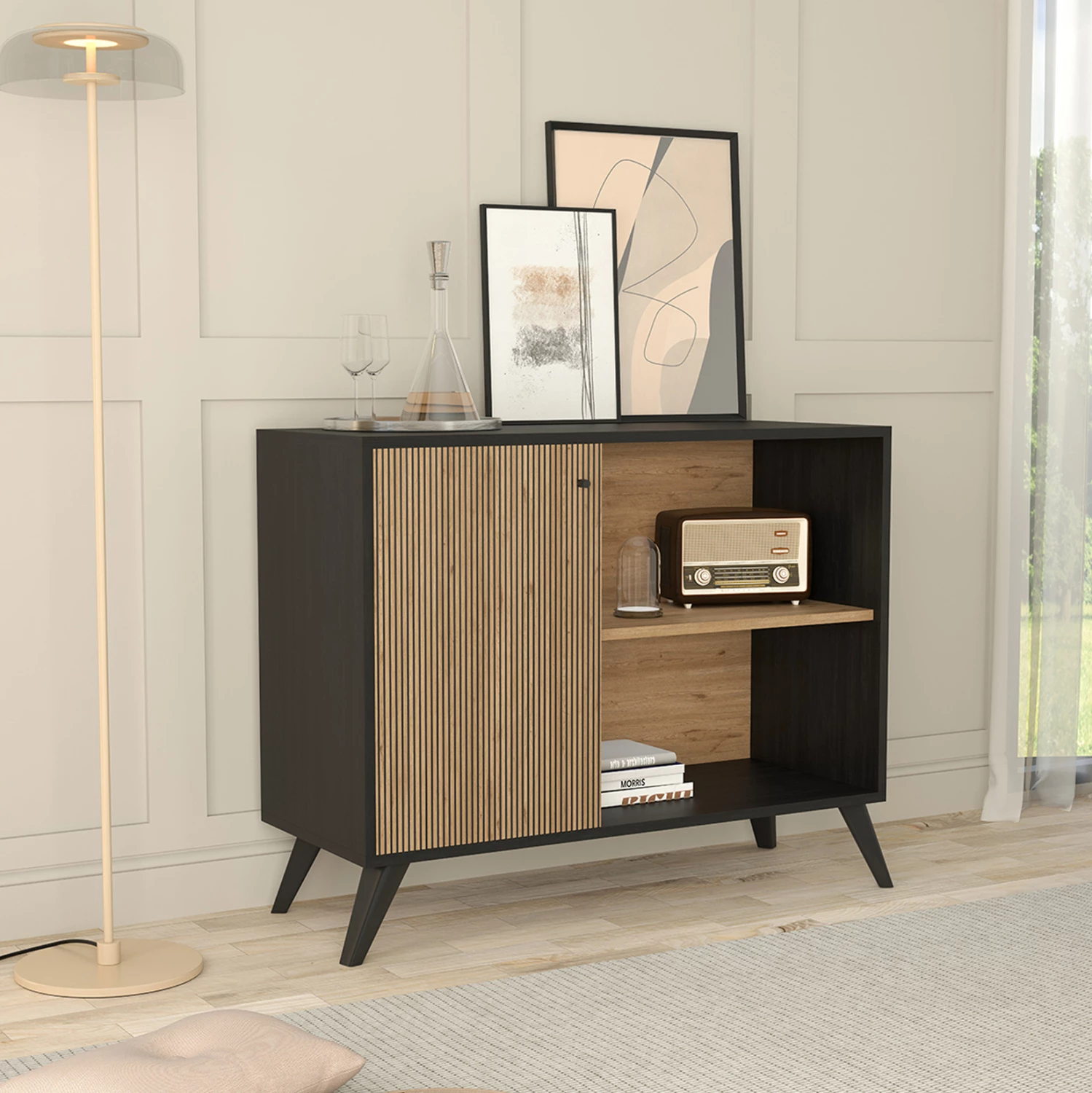 Bife KRUDEN FH9442.11 melamin v črno-naravni barvi 100x40x78.5H cm