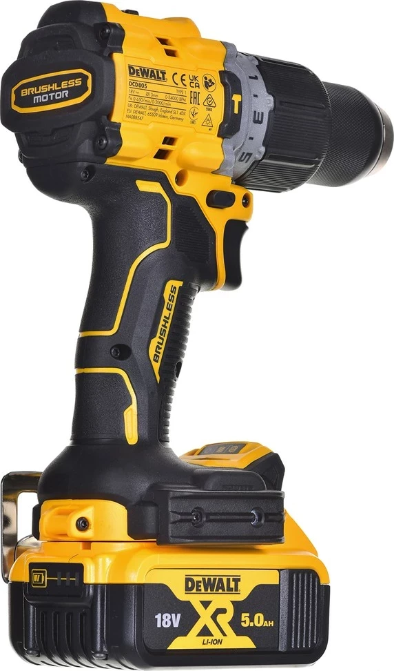 Kompakten akumulatorski vrtalnik-izvijač 18V DeWalt DCD805P2T, 2x5.0Ah, TSTAK, rumen