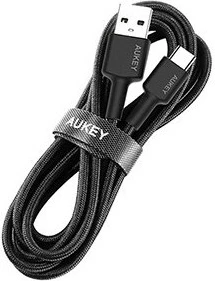 USB-C na USB-A kabel, 2 m, PD 60W 3A 20V, najlonsko pleten, črn — AUKEY CB-CA2 OEM z ježkom