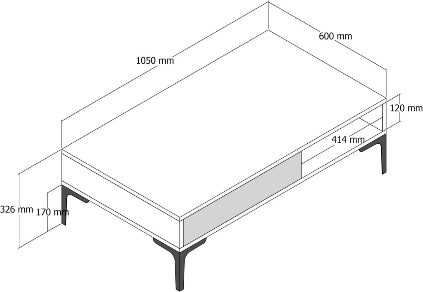 Klubska miza iz melamina FH9503.01 v barvi oreha in kovinske noge 105x60x32,6H cm