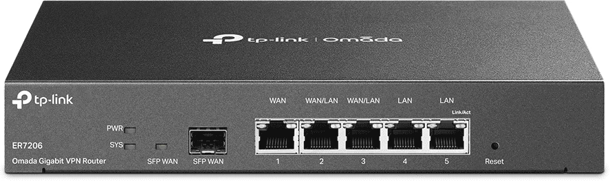 Gigabit usmerjevalnik TP-Link TL-ER7206, VPN Omada, multi-WAN, SFP WAN, črn
