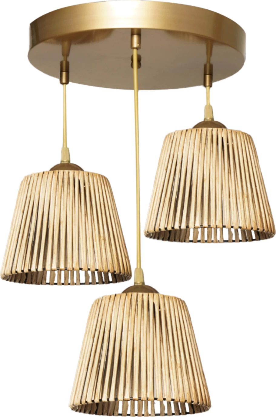 Notranja viseča svetilka s 3 lučmi iz bambusa v zlati barvi FH7512.01 35x85 cm