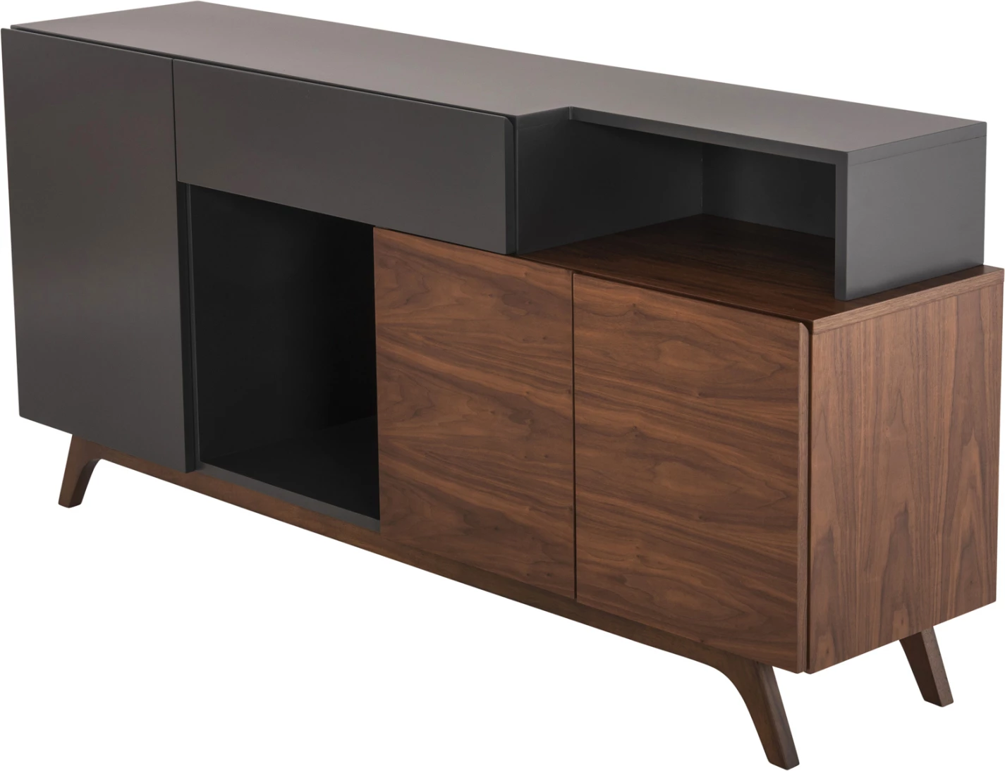 Buffet Preda FH9747 iz MDF z barvo oreha in temno sivega furnirja 167x28-40x80H cm