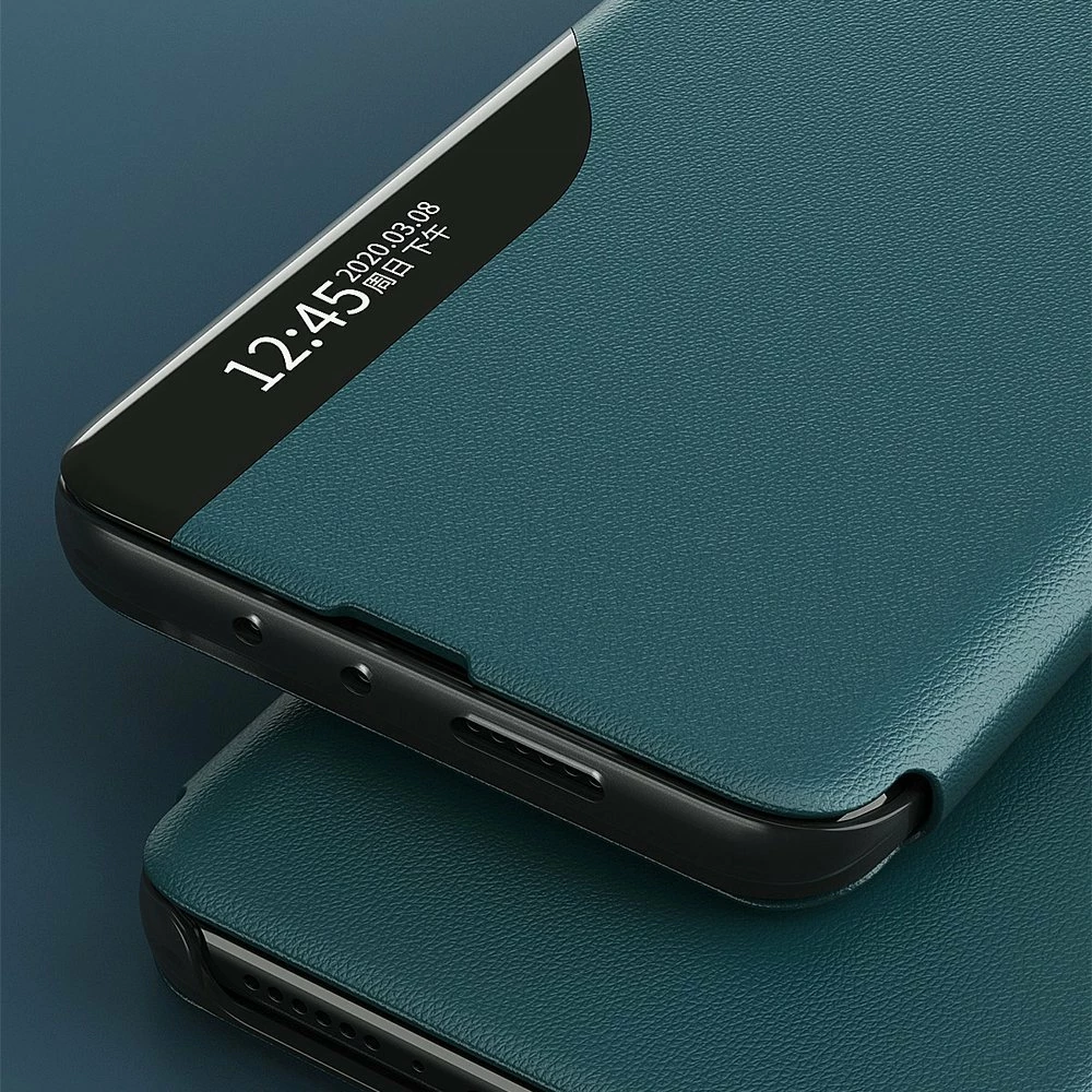 Ovitek za Samsung Galaxy A02s EU, Hurtel Eco Leather View Case, s pokrovom in stojalom, črn
