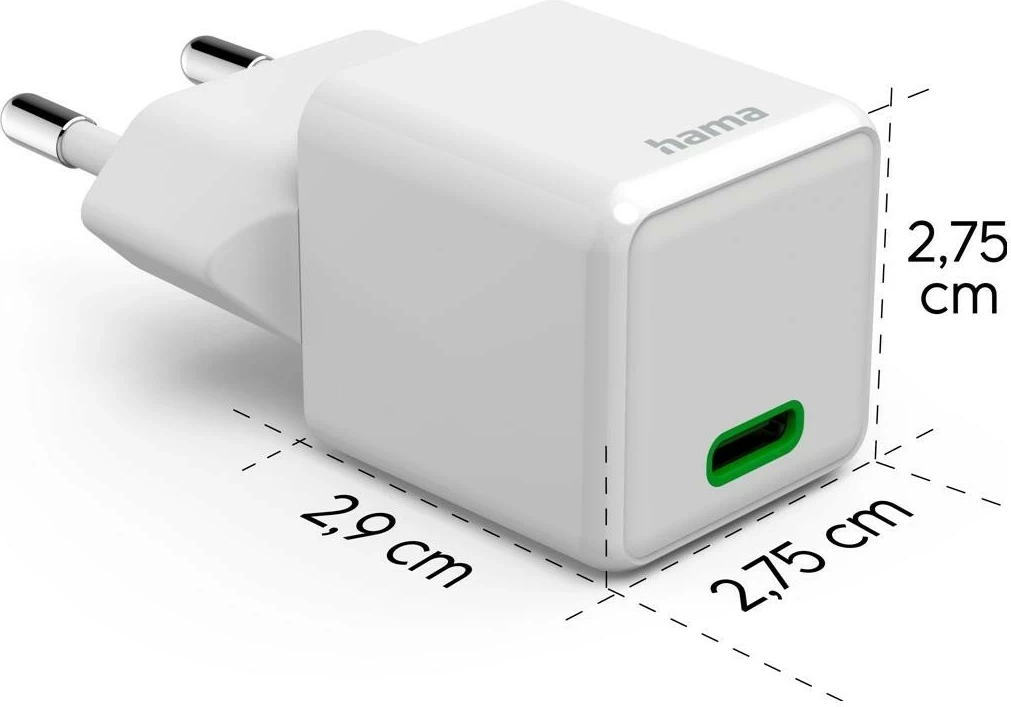 Polnilnik Hama supermini 20W PD/QC, 1x USB-C, bel