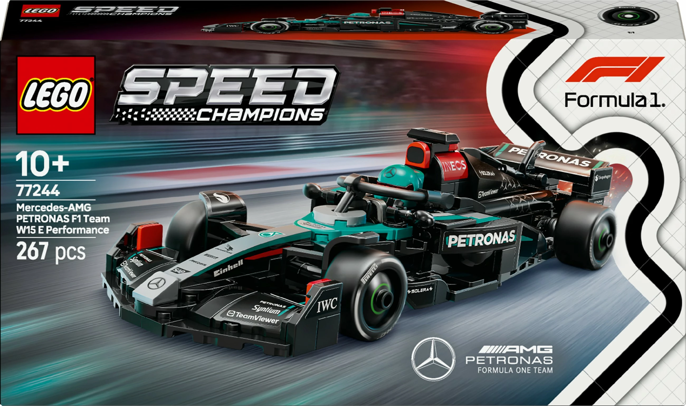Model dirkalnega avtomobila Mercedes-AMG F1 W15, komplet LEGO, 267 kosov, večbarven