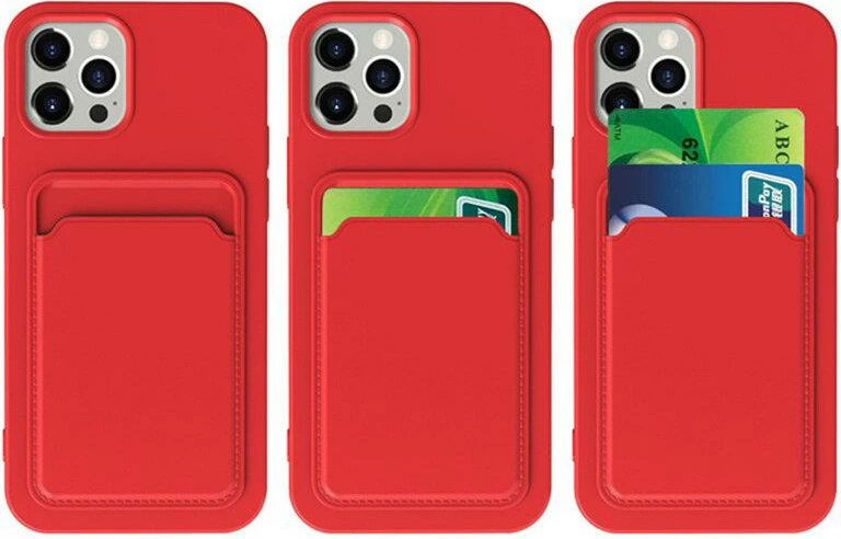 Silikonski ovitek za telefon z režo za kartice Hurtel Card Case, za Xiaomi Redmi Note 10 5G / Poco M3 Pro, rdeč