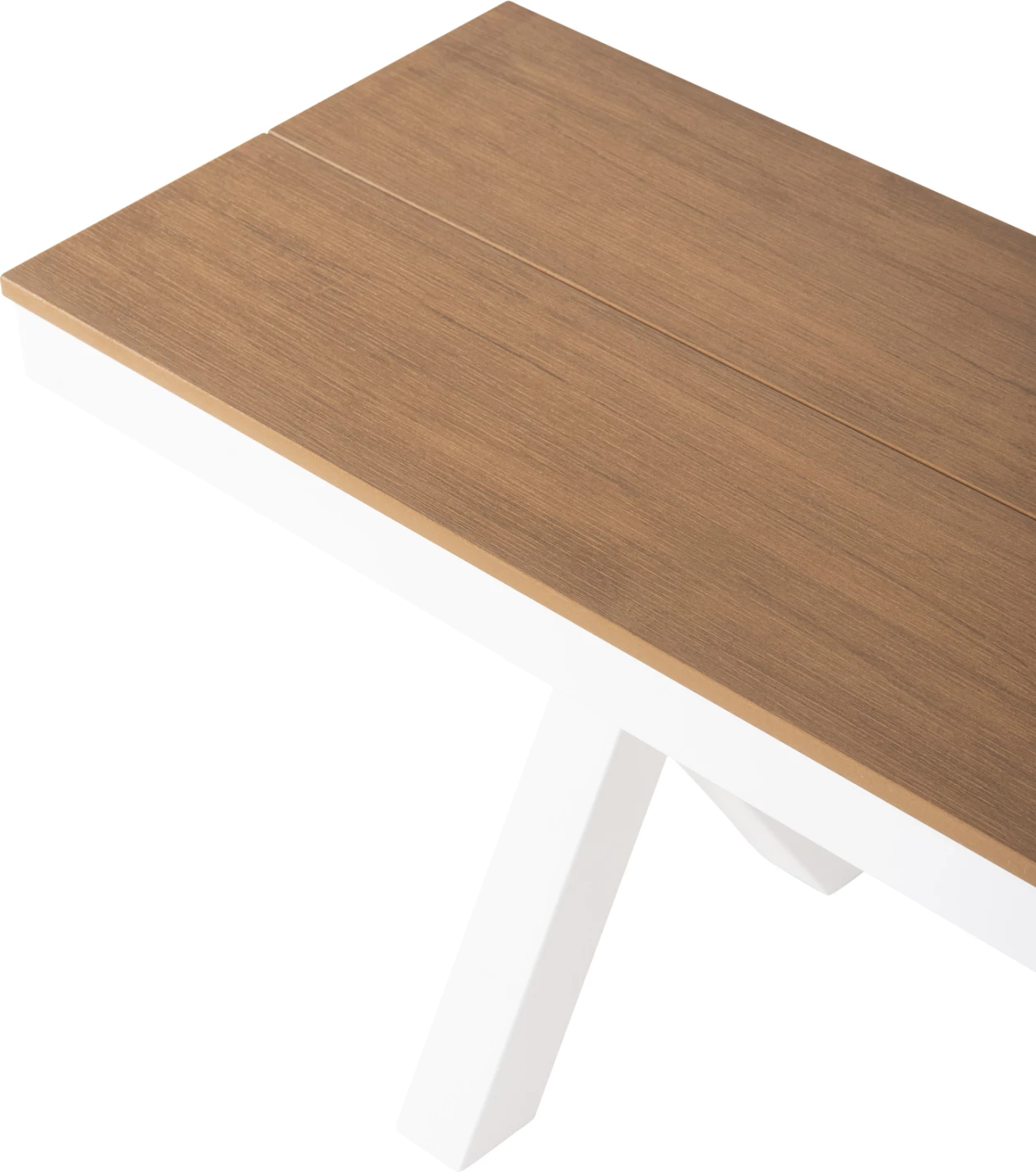 Aluminijasta klop TAWNEE FH6040.02 bela s sedežem iz polilesa v naravni barvi lesa 220x36x44,5Hcm