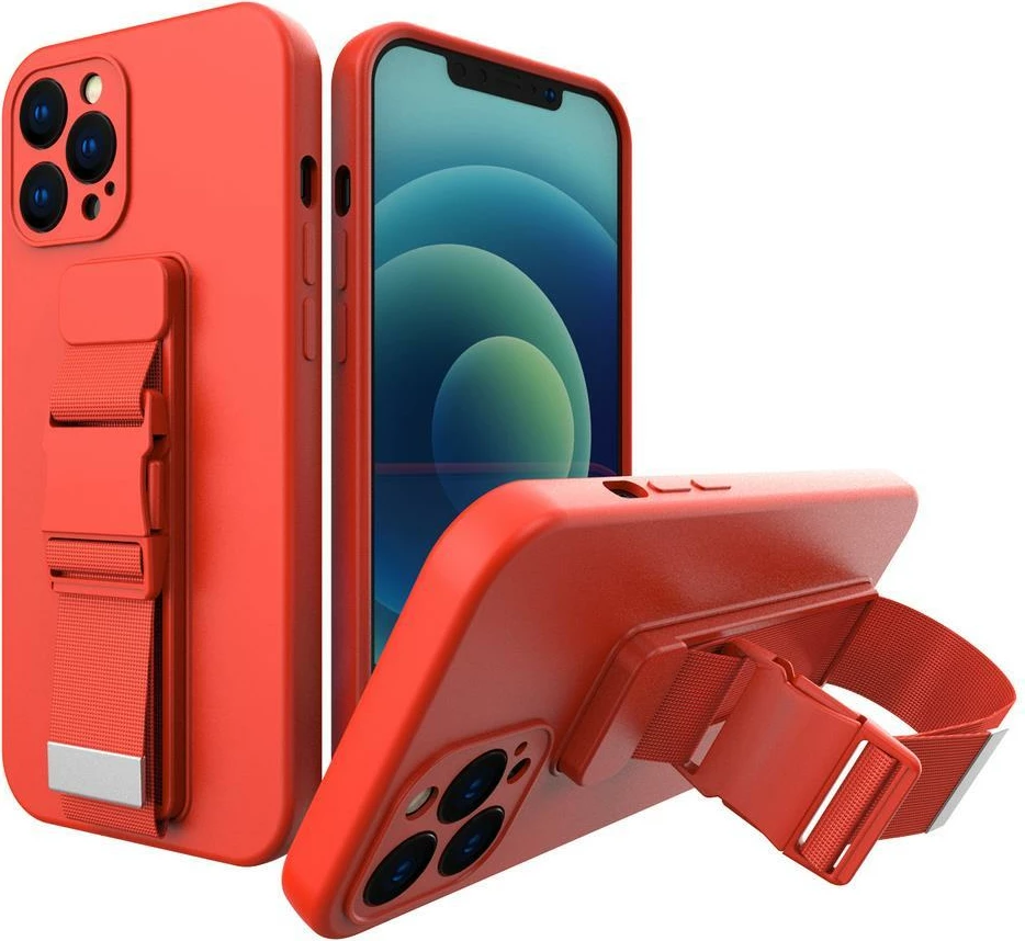 Silikonski ovitek z vrvico Hurtel Rope Case za Samsung Galaxy S22, rdeč