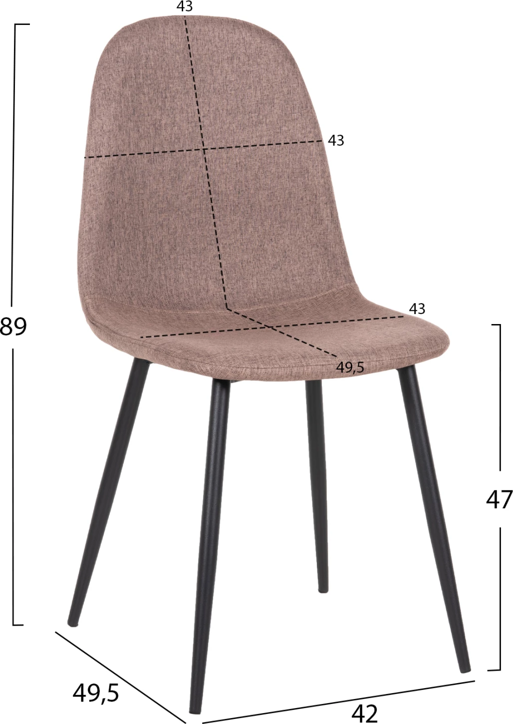 Jedilni stol LEONARDO FH00100.28 temno bež tkanina & črne kovinske noge 42x49,5x89Hcm, set 4 kosov
