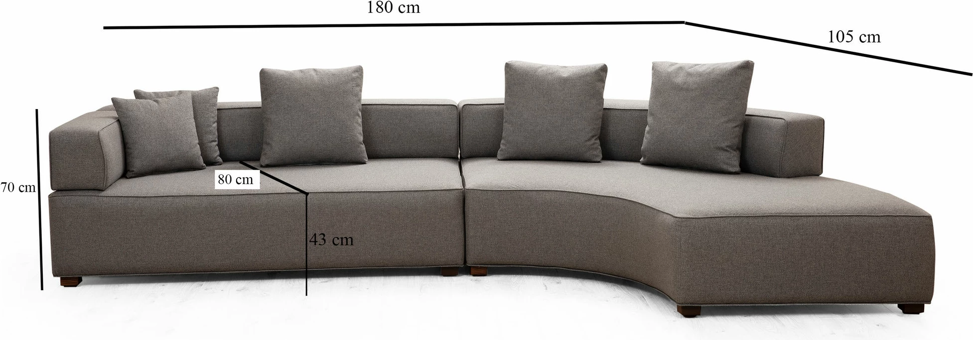 Kotna sedežna garnitura Gondol-1 (L3-CHL), Atelier del Sofa, siva
