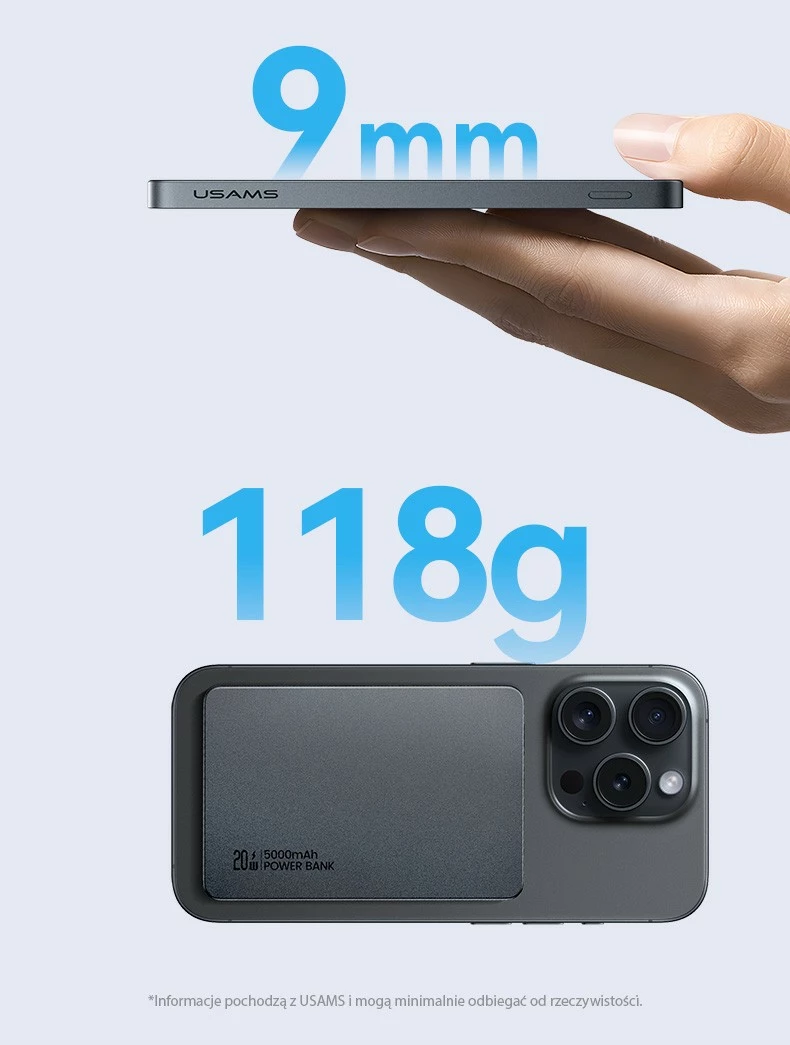 Prenosna baterija 5000mAh, 20W PD, MagSafe, titanska, USAMS USA001542
