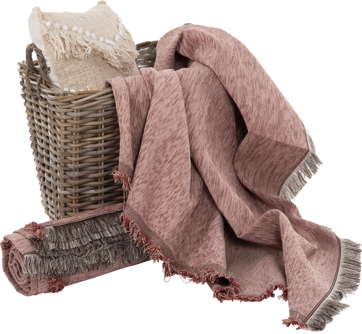 Prevleka za kavč z resicami DREAMTOPIA FH12161.03 v prašno roza barvi 245X170 cm