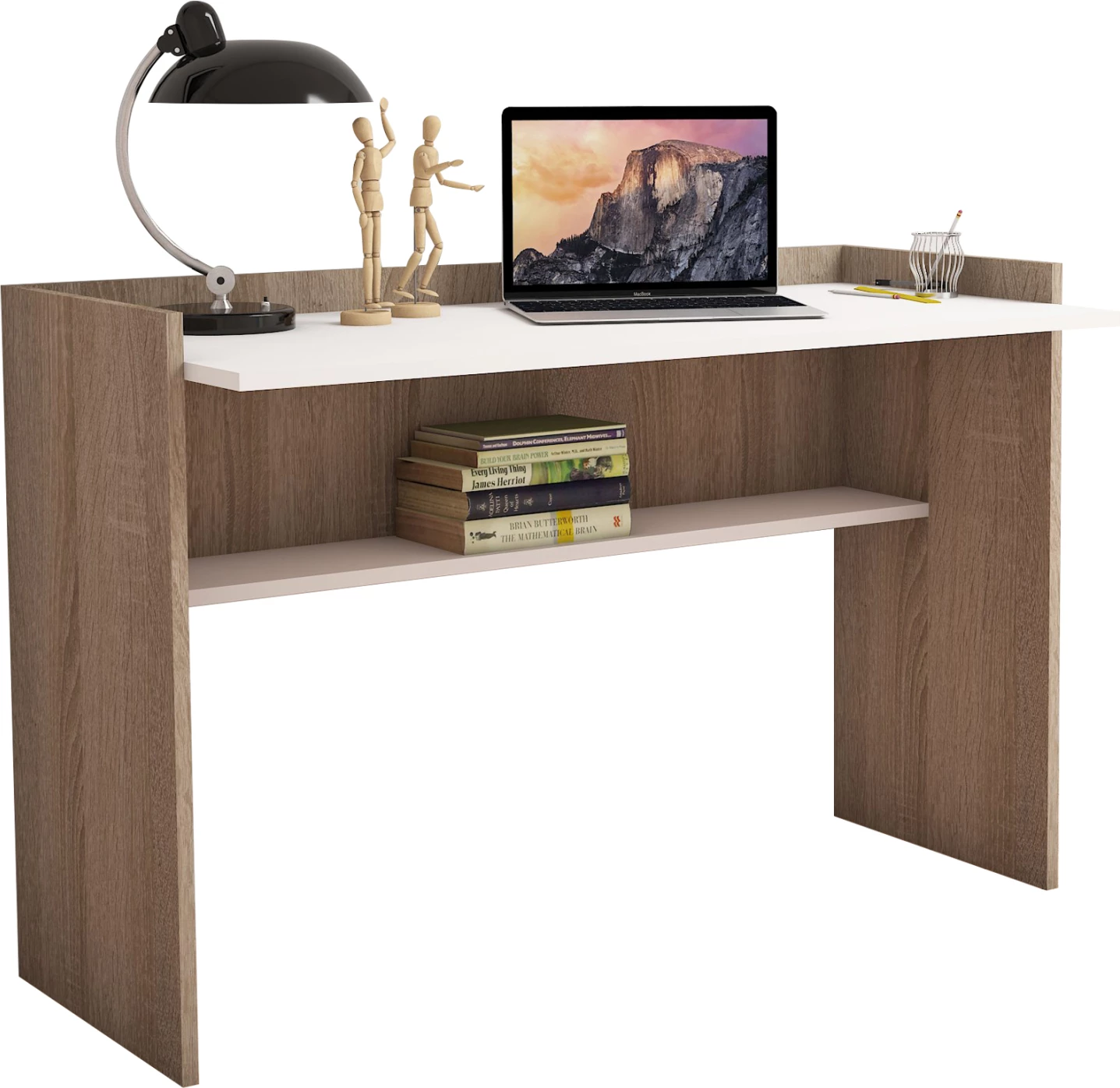 Pisarnaška miza iz melamina v barvi sonoma in beli 118x58x80H cm FH9227.12