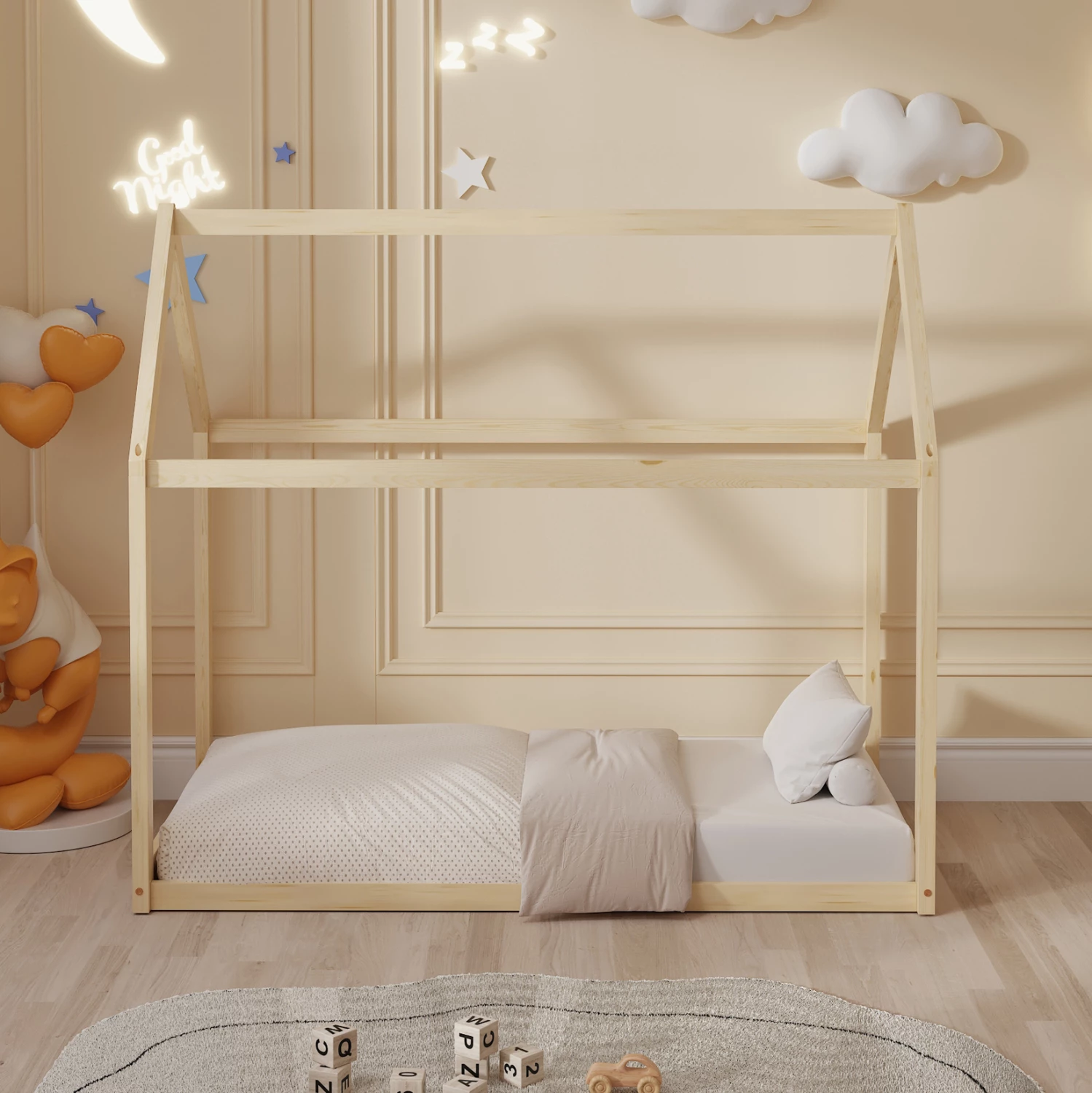 Postelja za otroke PEPE FH677.01 t.MONTESSORI iz masivnega borovega lesa v naravni barvi - 190x90 cm