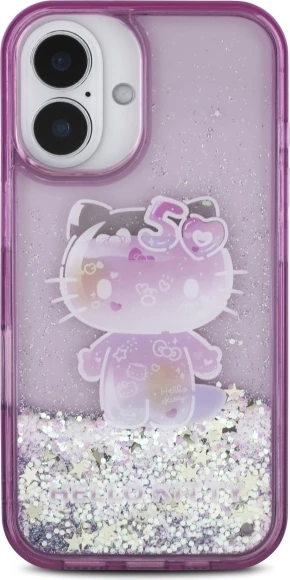 Ovitek za telefon Liquid Glitter 50. obletnica Hello Kitty za iPhone 16, vijoličen