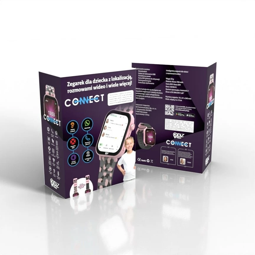 Pametna ura za otroke KiDiZ Connect, 4G LTE, GPS, 700 mAh, rožnata - KIDI