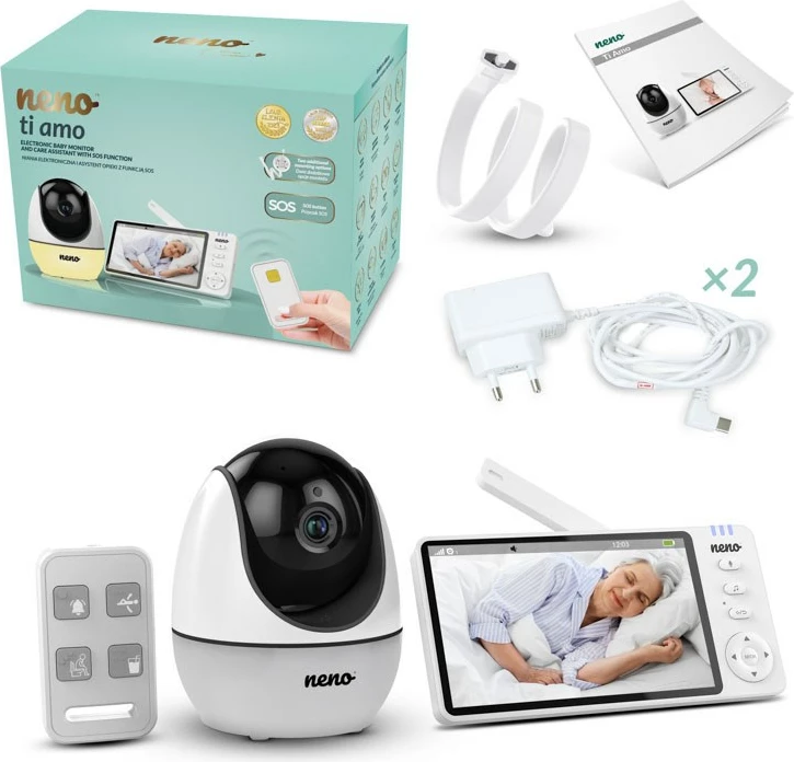 Monitor za dojenčke Neno Ti Amo, 5" barvni LCD zaslon, SOS funkcija, kamera, bela