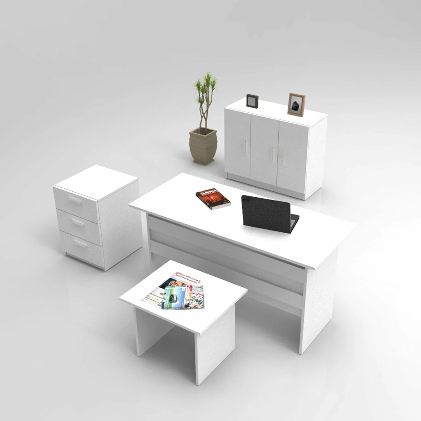 Set pisarniškega pohištva, bel, Skye Decor Vo12-W