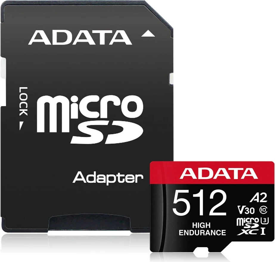 Pomnilniška kartica MicroSDXC 512 GB High Endurance ADATA, rdeča, z adapterjem
