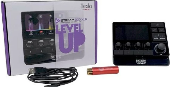 Avdio kontroler Stream 200 XLR, programabilni gumbi, USB Type-C, črn - Hercules
