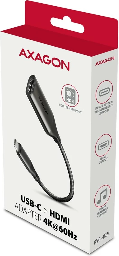 Aktivni adapter USB-C na HDMI 2.0, 25 cm, AXAGON RVC-HI2M, siv