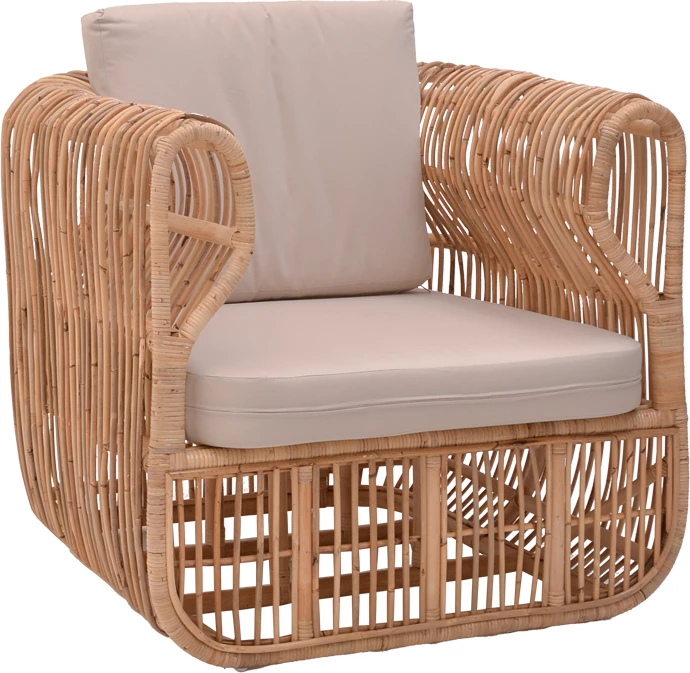 Fotelja iz rattan-a Fajole, naravna/bež, 86x86x66 cm