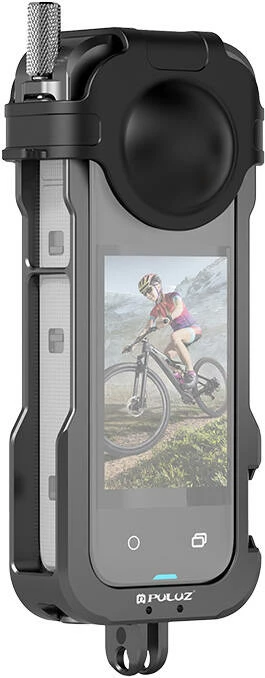 Zaščitno kovinsko ohišje za Insta360 X4, Puluz PU981B, s pokrovčkom leče