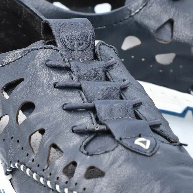 Superge odprte iz usnja Rieker, modro mornarske, ženske