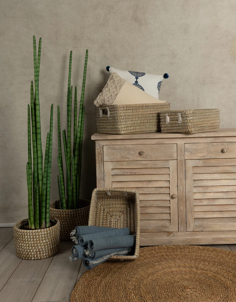 Set košar, 3 kosi NILE, kansgrass naravno-bela, 45x35x30 cm