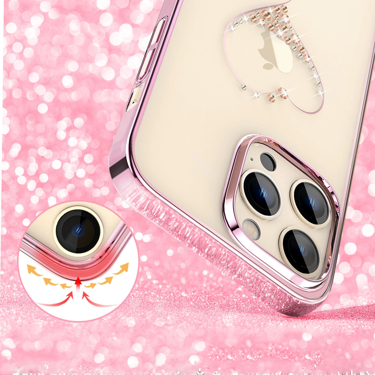 Ovitek z Swarovski kristali, rožnat — Kingxbar Wish Series za iPhone 14 Pro