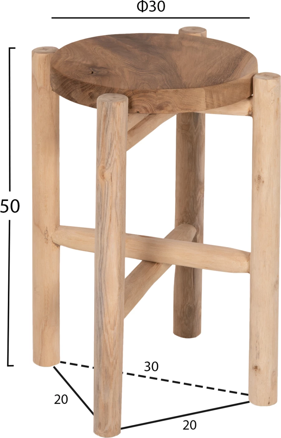 Stranska miza/podstavek HOVER FH7900 iz tikovine v naravni barvi Φ30x50Hcm