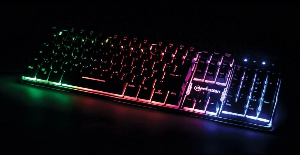 Gaming tipkovnica MANHATTAN USB, LED, full-size, španska, črna