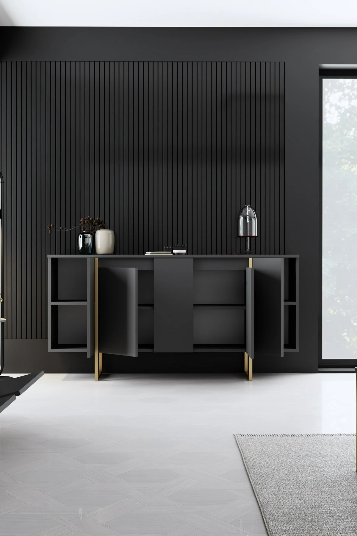 Konzola antracit z zlatimi detajli Skye Decor Luxe