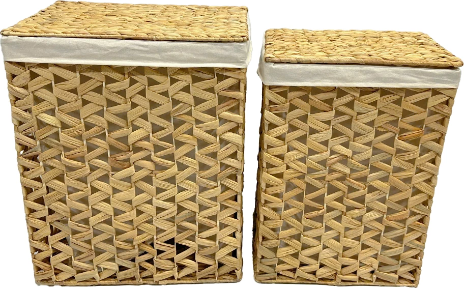 Set 2 košar z pokrovom, naravni hijacint, tkanina, 45x35x55 cm, OSIERA