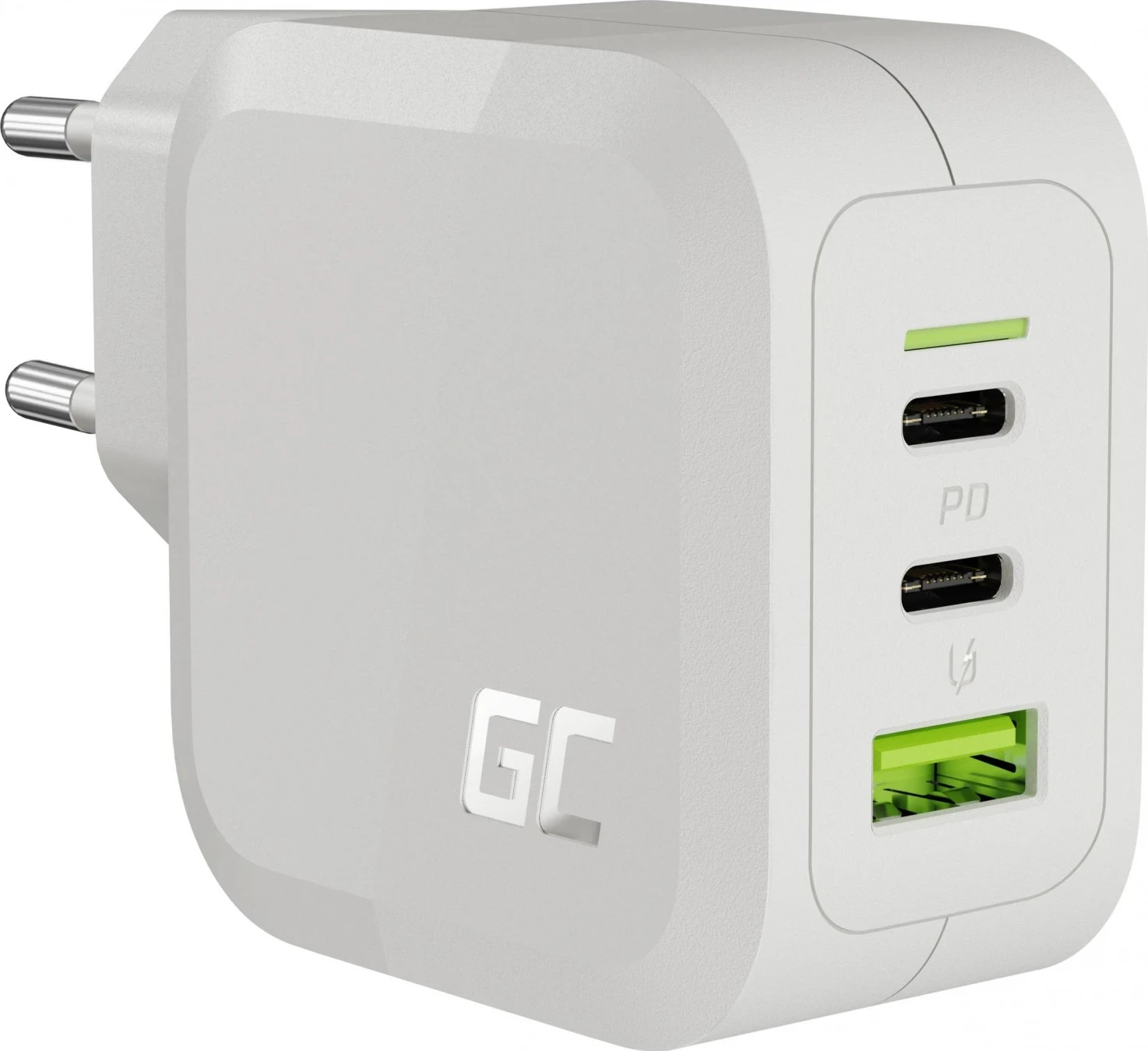 USB-C/A polnilec Green Cell GaN, 2x USB-C, 1x USB-A, 65W, bel