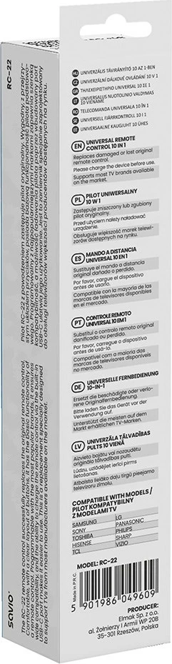 Univerzalni daljinski upravljalnik Savio RC-22, 20 gumbov, IR, USB Type-C, črn