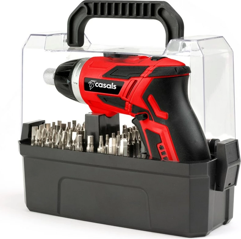 Brezžični električni izvijač Casals C01310000, 1300 mAh, črn z rdečimi detajli, z dodatki