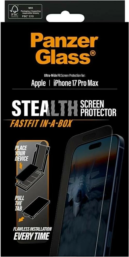 Zaščitno steklo PanzerGlass Stealth Ultra-Wide Fit Fastfit za iPhone 17 Pro Max, prozorno