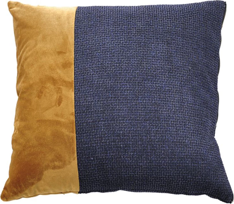 Dekorativna blazina Glam, žamet-lino, modro-zlata, 45x45 cm