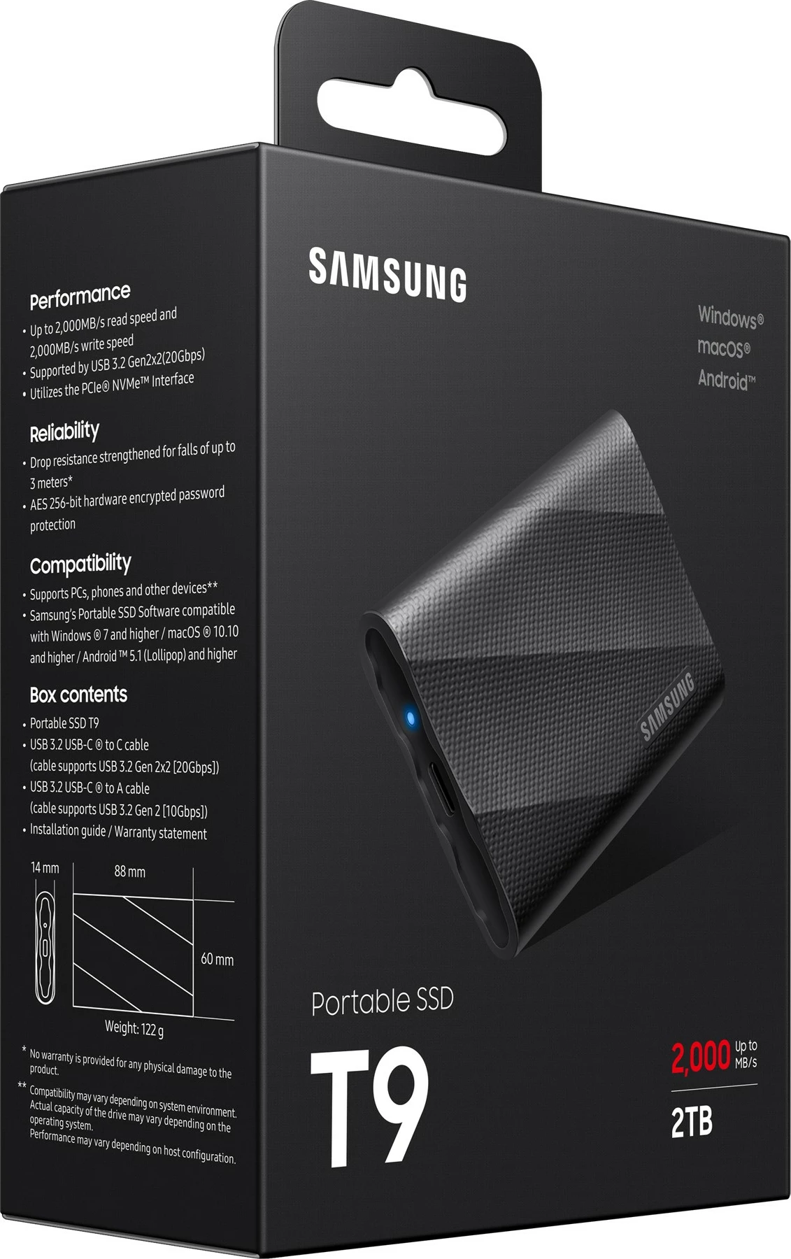 Zunanji SSD, 2 TB, USB Type-C, 3.2 Gen 2, črn — Samsung MU-PG2T0B