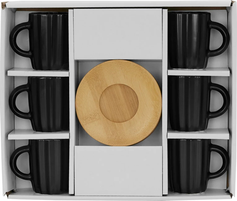 Set skodelic za espresso, 6 kosov, črni porcelan, naravni bambus, 27x22x6 cm, Cactus