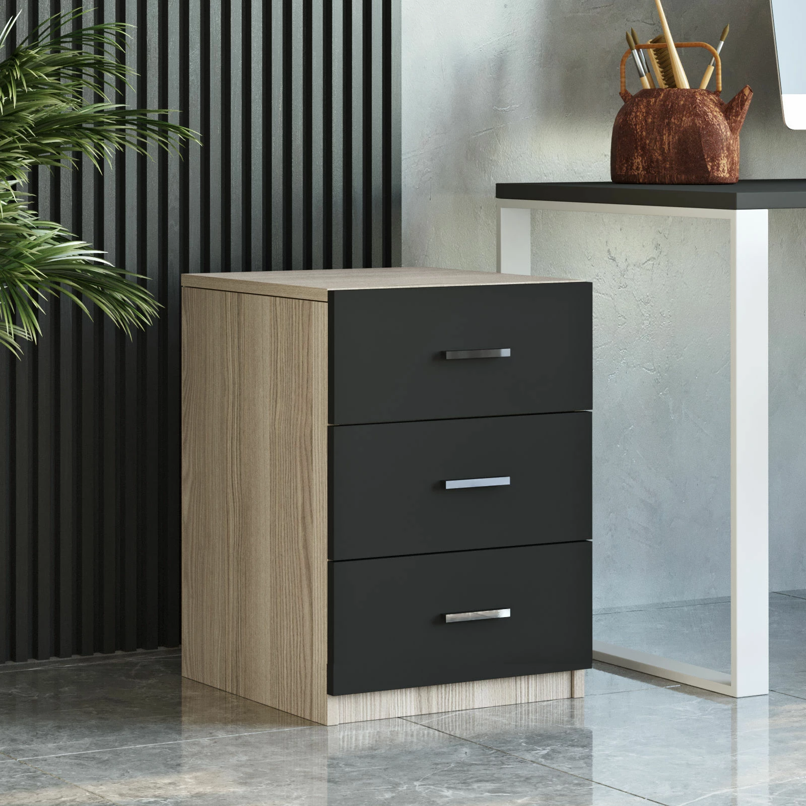 Set pisarniškega pohištva Hanah Home Vo16-Ob, hrast/črn
