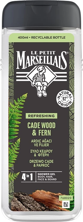 Gel za prhanje za moške Le Petit Marseillais Nature For Men 4‑v‑1 Cedar & Fern 400 ml